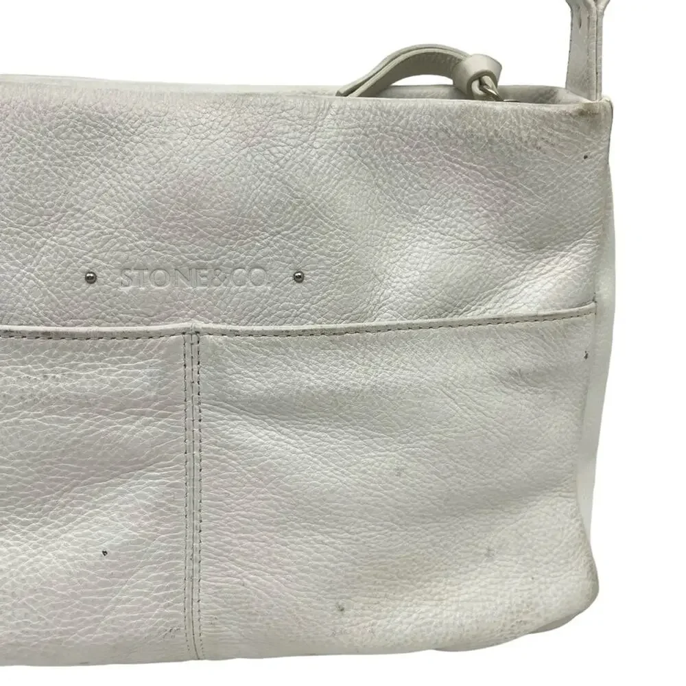 STONE & CO MOUNTAIN White Genuine Leather Shoulder Bag Purse Handbag Tote